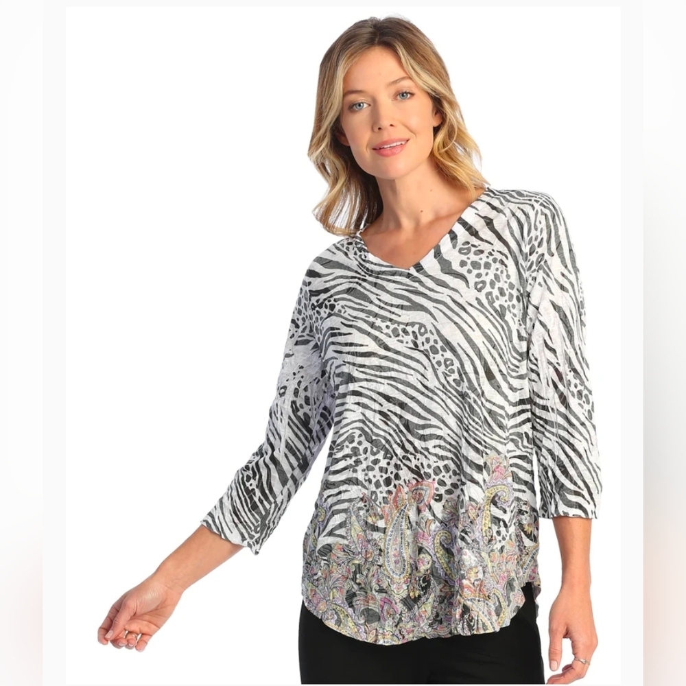 Jess & Jane Serengeti Zebra Paisley Artsy Comfy Top sz XL